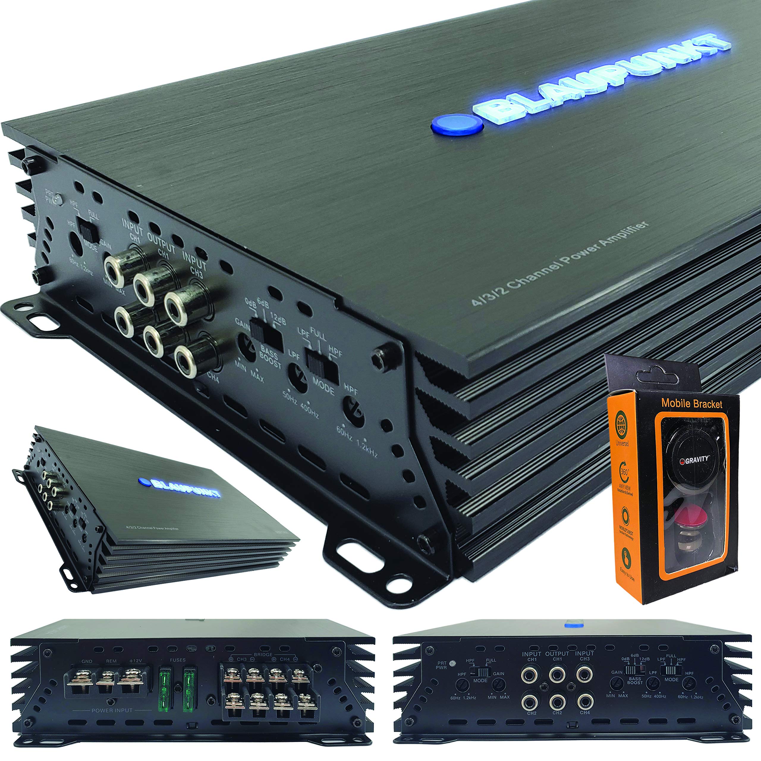 Blaupunkt AMP1404 Car Audio 4-Channel Amp Amplifier 1500 Watts Max Peak Power with Gravity Magnet Phone Holder Bundle Blaupunkt AMP1404 Car Audio 4-Channel Amp Amplifier 1500 Watts Max Peak Power with Gravity Magnet Phone Holder Bundle